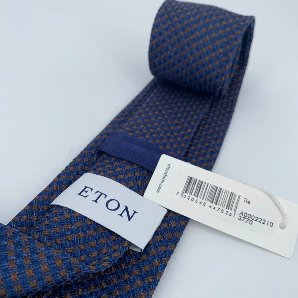 Eton Tie Mens One Size Blue Brown Silk Classic Fit Luxury Necktie Italy Made NWT